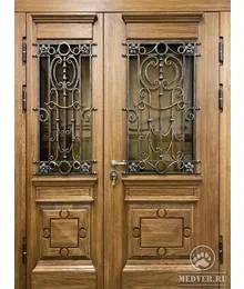 Металлическая дверь с ковкой и стеклом-101
